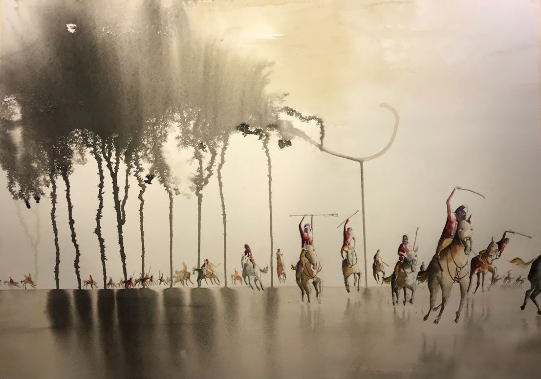 Härjande Mongoler 2, 50 x 70 cm